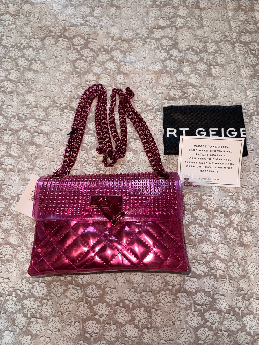 Kurt Geiger Pink Metallic Quilted Chain Shoulder Bag